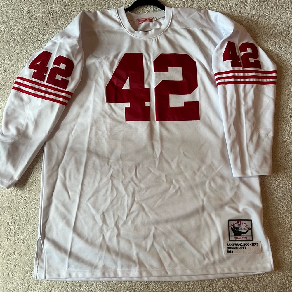 San Francisco Ronnie Lott #42 Mitchell & Ness  long Sleeve Jersey, size 54 NWT